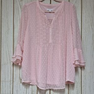 Charter Club Pink Swiss Dot Pintuck Lined Ruffle Blouse Flowy Cottagecore PXL
